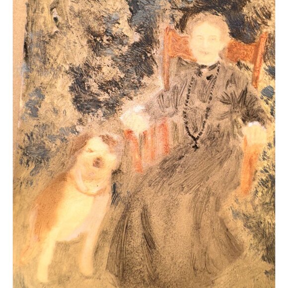 Antique Portrait Painting Matted Artwork nun sister dog religious - Picture 2 of 9